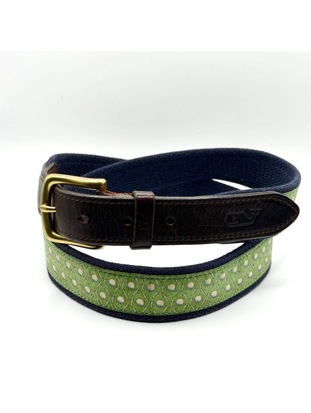 Vineyard Vines Navy Green Golf Ribbon Canvas Belt